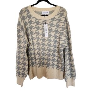 NWT Olive + Oak Houndstooth Cream and Gray Sweater, XL